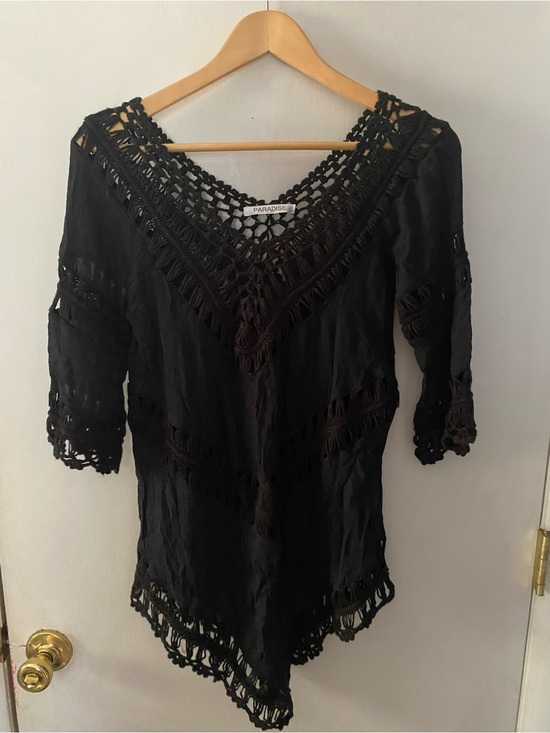 Paradise Other - Paradise Black Crochet V-Neck Women’s Top/Swimsuit Cover w/ See-Through Design